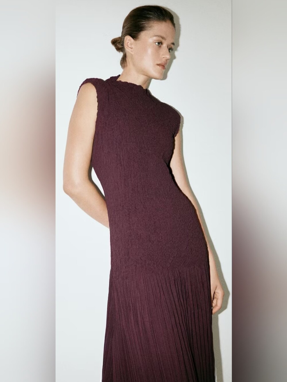 Mango SEALED! NWT! A-Line Dress w/Combined Texture in Burgundy. Sz 6. R2S!